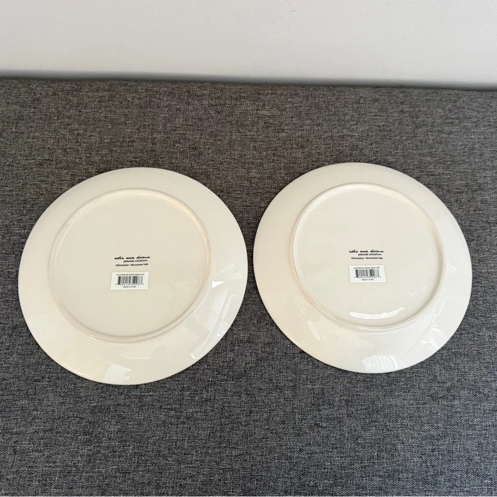 Edie Rose Peacock Collection Salad Plates Set 2 Stoneware Blue Green Purple Bird